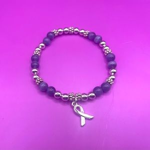 Dainty periwinkle beaded bracelet with silver spacer and ribbon 3/5$ each